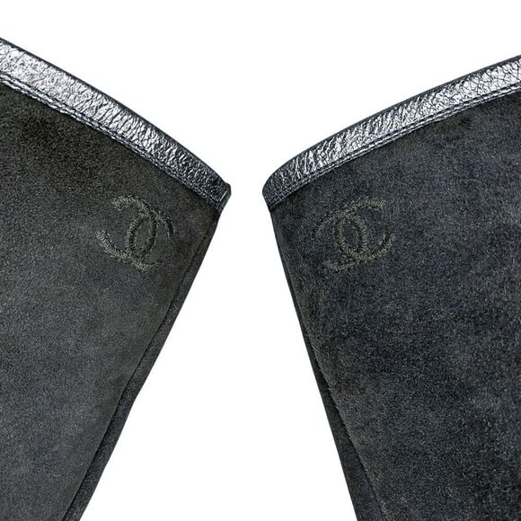 Chanel Interlocking C Grey Suede Fold Over Metallic Thigh Knee High Boots EU 38 - Picture 5 of 11